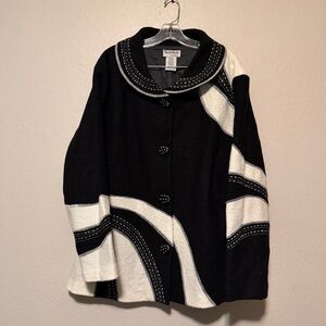 NorthStyle Women Black White Snap Buttons Boiled Wool Jacket  Plus Size 2XL